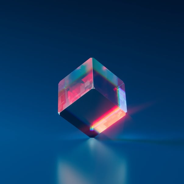 glass cube on blue background